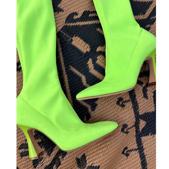 Brother Vellies | Brandy Tall Over The Knee Sock Boots Neon Green Size 9 - Picture 3 of 8